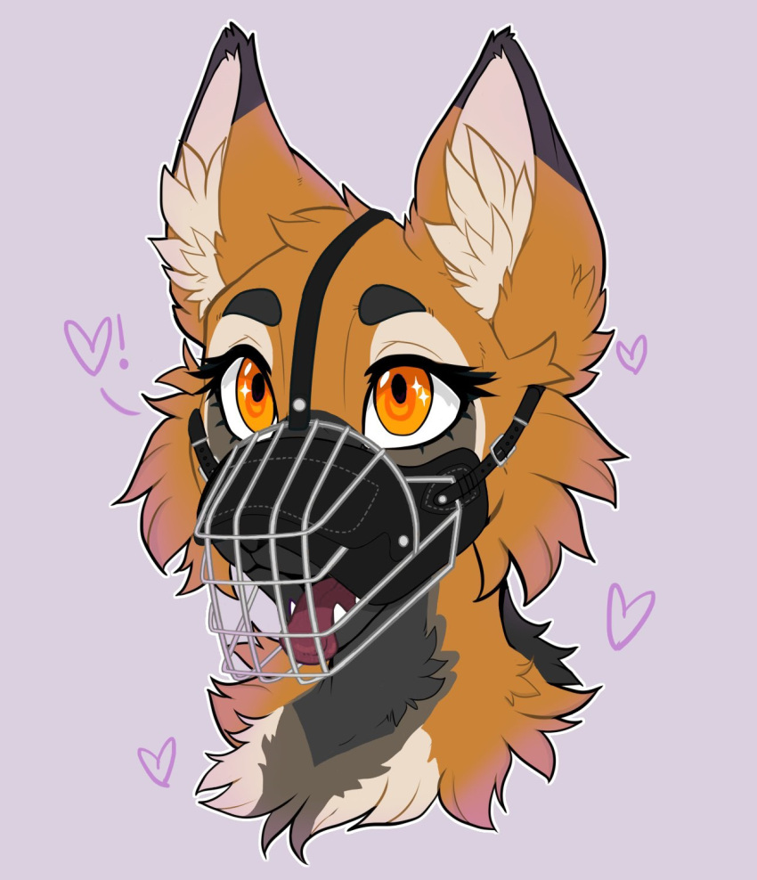 &lt;3 amber_eyes anthro canid canine canis domestic_dog eyelashes female fur happy headshot_portrait hi_res inner_ear_fluff mammal multicolored_body multicolored_fur muzzle_(object) open_mouth portrait sharp_teeth solo teeth tongue tongue_out tuft unknown_artist