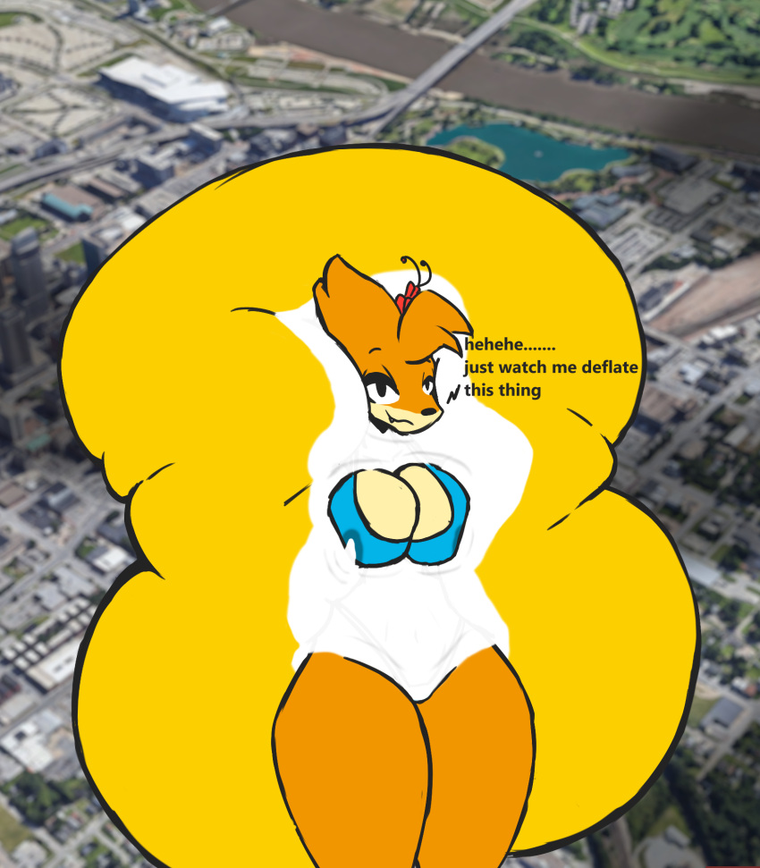 2022 3d_background anthro big_breasts bikini blaire_(lutnut215) bodily_fluids breasts clothed clothing collaboration digital_drawing_(artwork) digital_media_(artwork) fang_out female floatzel flying fur generation_4_pokemon helium helium_inflation hi_res inflation lactating lactating_through_clothing looking_at_viewer lutnut215 lying mammal milk milk_pooling mustelid musteline nintendo on_back outside pokemon pokemon_(species) smile solo swimwear tan_body tan_fur text true_musteline weasel wet wet_clothing z_dragon