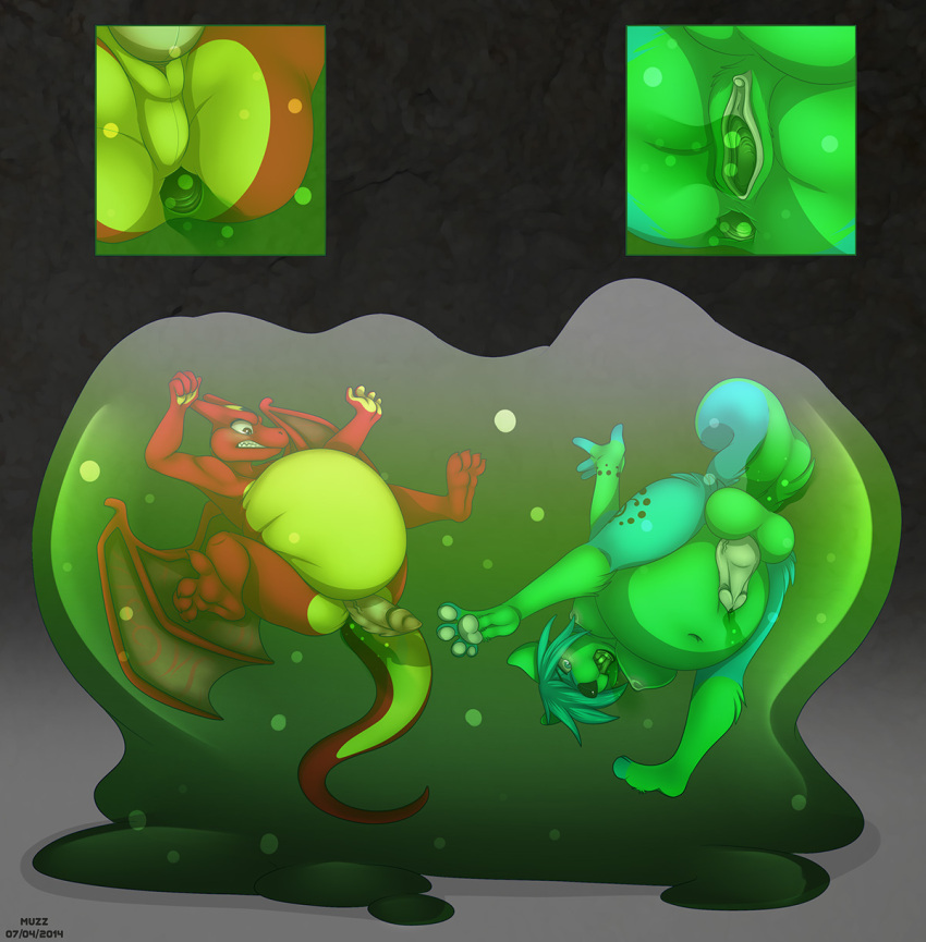 anal anal_penetration ball_inflation belly_inflation canid canine dragon duo hi_res inflation mammal muzz pawpads penetration simple_background slime slime_inflation urethral urethral_penetration vaginal vaginal_penetration