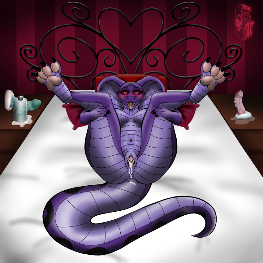 &lt;3 &lt;3_eyes 1:1 2023 absurd_res anthro arcadeafterdark big_breasts big_tail black_markings blush bodily_fluids breasts butt claws cobra colored cum digital_media_(artwork) elapid_(snake) feet female fingers forked_tongue genital_fluids genitals hi_res hindpaw king_cobra looking_at_viewer markings non-mammal_breasts noodle_(aad) nude open_mouth paws presenting presenting_pussy purple_body pussy red_eyes reptile scalie sea_snake serpentine shaded simple_background smile snake snake_hood solo star_(marking) tail teeth thick_thighs toes tongue tongue_out