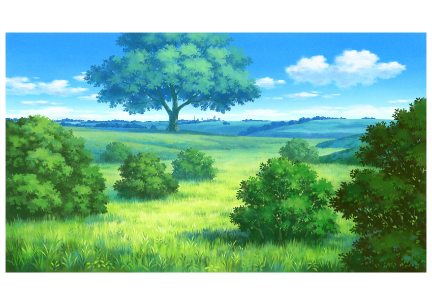 blue_sky bush cloud grass hariken highres letterboxed nature original plant scenery sky still_life tree