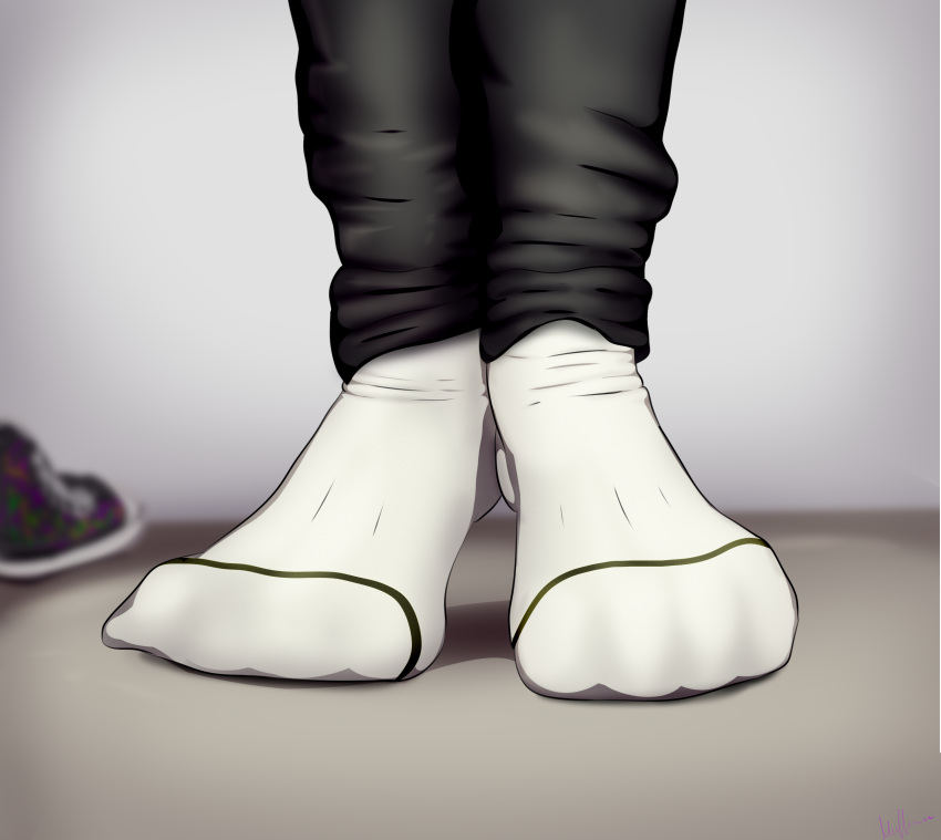 absurd_res anthro bare bottomwear canid canine canis chucks claws clothing converse domestic_dog feet fetish footwear fox furry grey hi_res male male/male mammal muffinvinvin pants paws socks solo switch_(disambiguation) toes tops white wolf