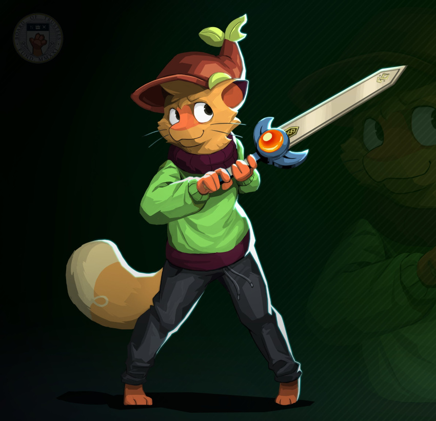 alternate_version_at_source anthro fluffernutter hi_res holding_object holding_sword holding_weapon lag_jpeg macamo male melee_weapon smile solo spread_legs spreading sword weapon