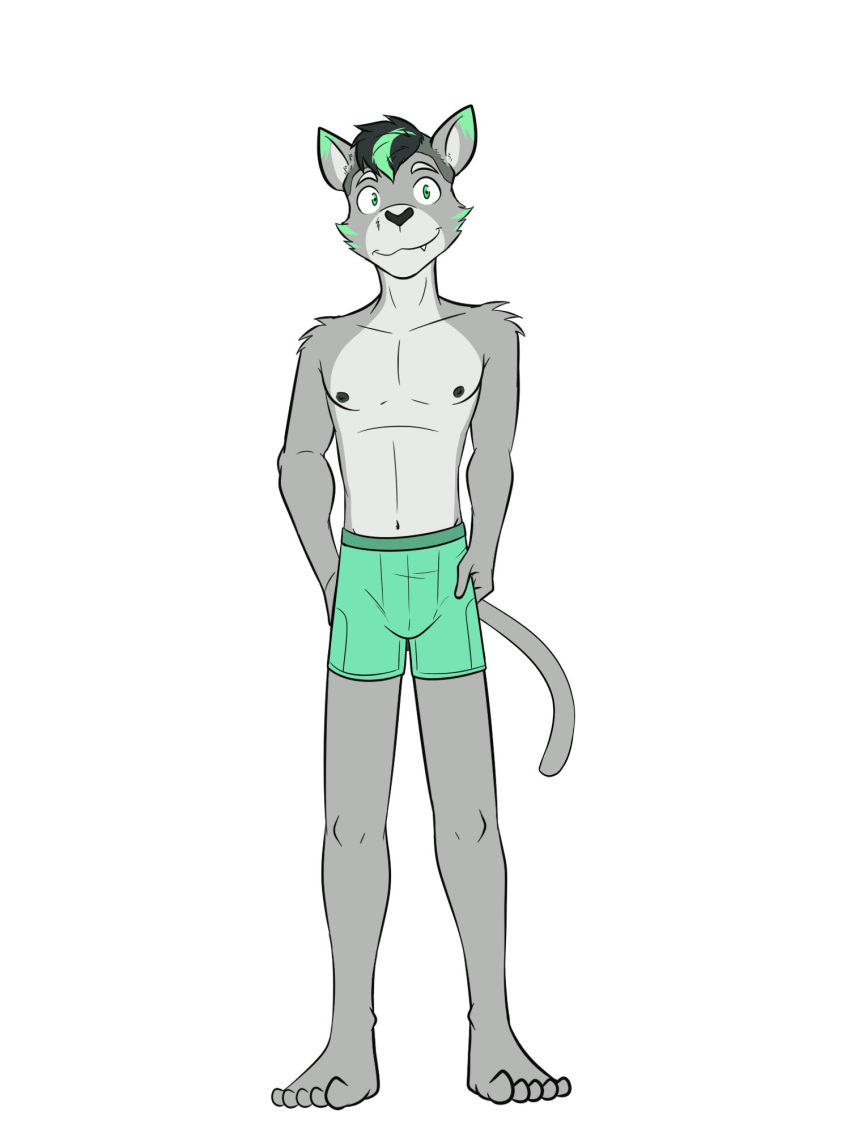 adastra adastra_(series) alexios_(adastra) anthro boxer_briefs boxer_briefs_only clothed clothing domestic_cat echo_project felid feline felis full-length_portrait fuze green_boxer_briefs green_clothing green_underwear hi_res male mammal navel nipples portrait simple_background solo topless underwear underwear_only white_background