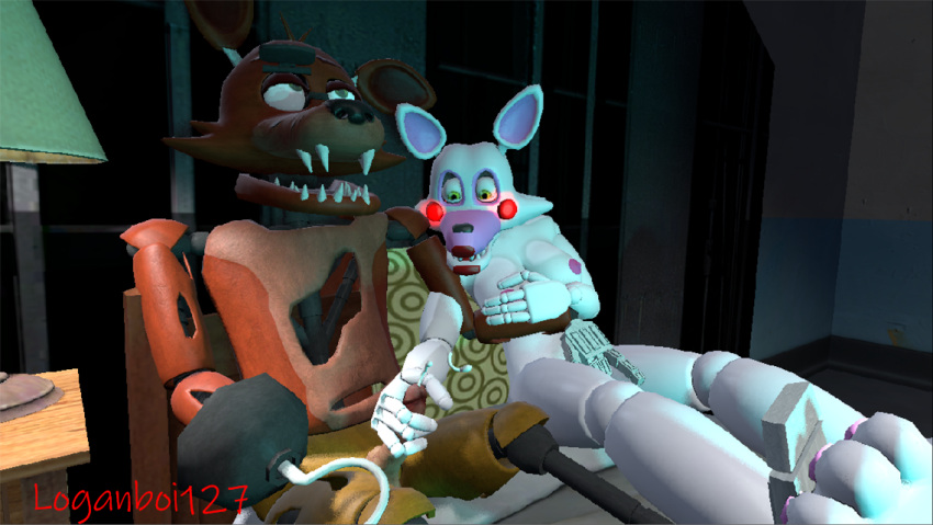 animatronic assisted_masturbation bodily_fluids cum cumshot ejaculation female five_nights_at_freddy's five_nights_at_freddy's_2 foxy_(fnaf) genital_fluids loganboi127 machine male male/female mangle_(fnaf) masturbation orgasm robot scottgames