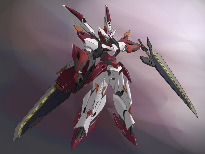 blurry blurry_background forehead_jewel glowing glowing_eye glowing_sword glowing_weapon gundam highres holding holding_sword holding_weapon master_phoenix mecha mobile_suit no_humans robot science_fiction sd_gundam sd_gundam_g-generation sword v-fin weapon