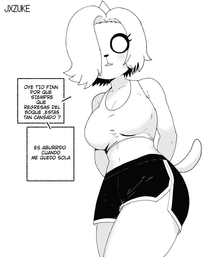 absurd_res adventure_time anthro breasts bronwyn canid canine canis cartoon_network clothed clothing domestic_dog female hi_res horn jxzuke mammal short_tail simple_background sketch solo spanish_text tail text