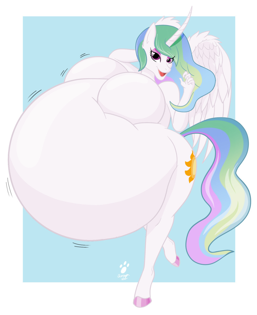 5_fingers belly big_belly big_breasts blue_hair blue_tail breasts cutie_mark digital_media_(artwork) duragan equid equine ethereal_hair ethereal_tail eyeshadow feathered_wings feathers featureless_breasts female fingers friendship_is_magic green_hair green_tail hair hasbro hi_res hooves horn huge_breasts hyper hyper_belly long_hair long_horn makeup mammal multicolored_hair multicolored_tail my_little_pony open_mouth open_smile pink_eyes pink_eyeshadow pink_hair pink_tail princess_celestia_(mlp) smile tail white_body white_feathers winged_unicorn wings