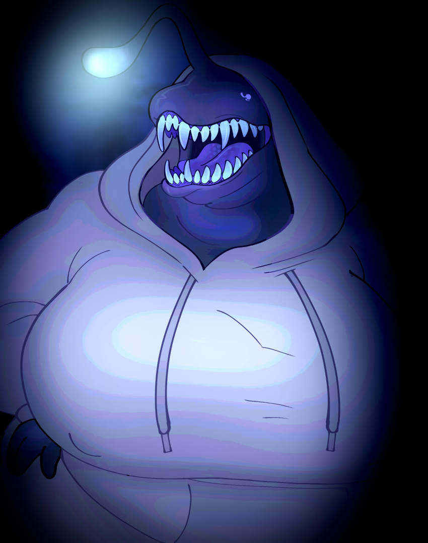 angela_(the_fish's_tale) anglerfish anglerfish_humanoid anthro big_breasts breasts clothing female fish gutz_and_glitter hands_on_hips hi_res hood lure marine sharp_teeth solo sweater teeth the_fish's_tale topwear zed_technician_games