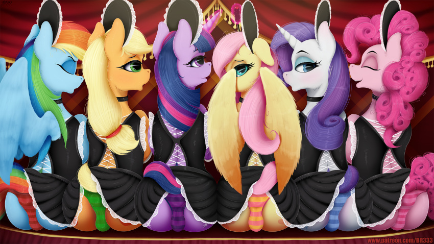 anus_outline applejack_(mlp) blonde_hair blue_body blue_eyes bottomwear br333 butt camel_toe choker clothed clothing cutie_mark earth_pony equid equine eyebrows eyelashes eyes_closed eyeshadow female feral fluttershy_(mlp) friendship_is_magic green_eyes group hair hasbro hi_res horn horse jewelry long_hair looking_at_viewer looking_back maid_uniform makeup mammal markings multicolored_hair multicolored_tail my_little_pony neck_markings necklace open_mouth orange_body panties pattern_bottomwear pattern_clothing pattern_panties pattern_underwear pegasus pink_body pink_hair pinkie_pie_(mlp) pony purple_body purple_eyes purple_hair purple_tail rainbow_dash_(mlp) rainbow_hair rainbow_tail rarity_(mlp) sitting striped_bottomwear striped_clothing striped_panties striped_underwear stripes tail twilight_sparkle_(mlp) underwear unicorn unicorn_horn uniform white_body wings yellow_body yellow_tail