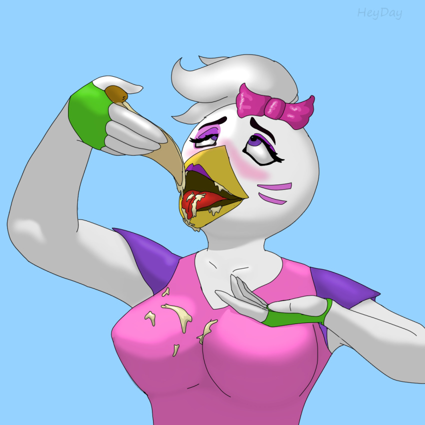 ahegao anthro avian bird blush cheese chica_(fnaf) chicken cross-eyed dairy_products eating female five_nights_at_freddy's five_nights_at_freddy's:_security_breach food galliform gallus_(genus) glamrock_chica_(fnaf) heydaysfm hi_res looking_pleasured melted_cheese messy open_mouth phasianid pizza scottgames solo steel_wool_studios tongue tongue_out