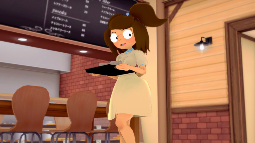 anthro beverage bottomwear cafe cartoon_network clothing coffee eileen_roberts eulipotyphlan eyewear female glasses hi_res koikatsu mammal mole_(animal) regular_show ryuundo skirt solo uniform waiter