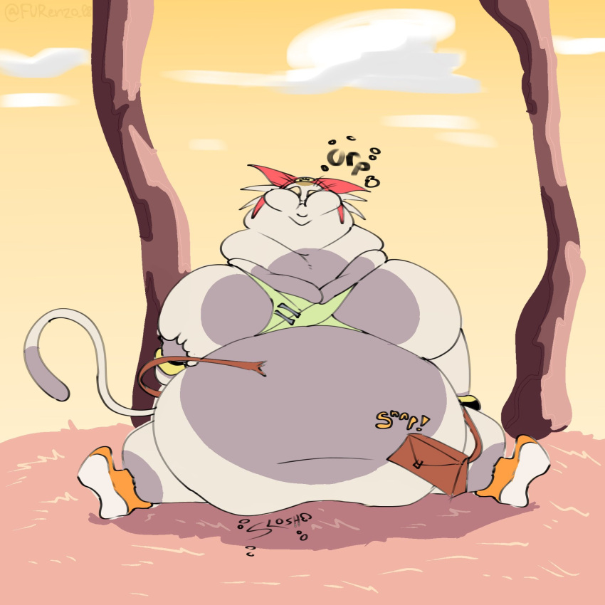 anthro belly big_belly big_moobs bodily_noises burping chubby_cheeks clothing domestic_cat double_chin felid feline felis furenzo_08 hi_res hyper hyper_belly male mammal meow_(space_dandy) moob_grab moob_squish moobs morbidly_obese morbidly_obese_anthro morbidly_obese_male navel obese obese_anthro obese_male overweight overweight_anthro overweight_male sitting solo space_dandy thick_neck tight_clothing weight_gain