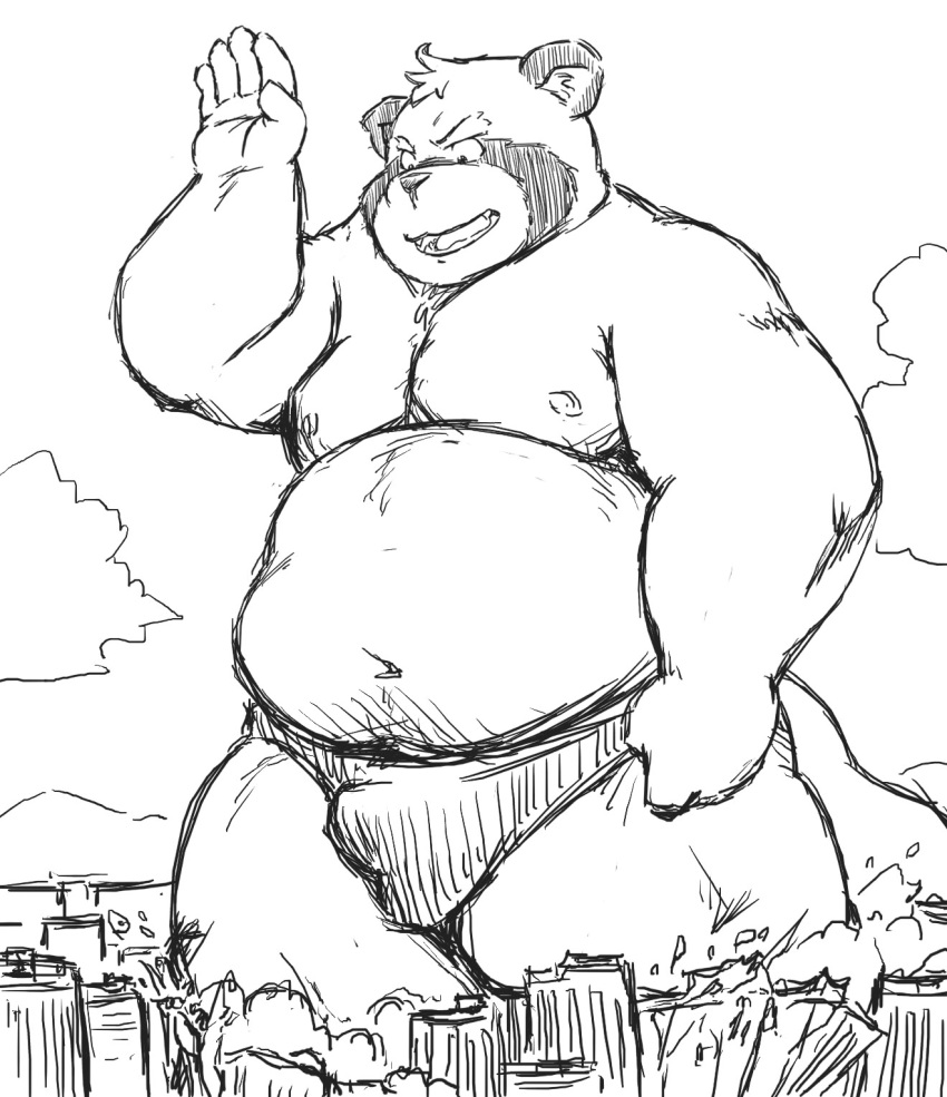 2023 anthro anvel belly bulge canid canine city clothing dekatanu hi_res humanoid_hands kemono macro male mammal moobs nipples outside overweight overweight_male raccoon_dog sketch solo tanuki underwear