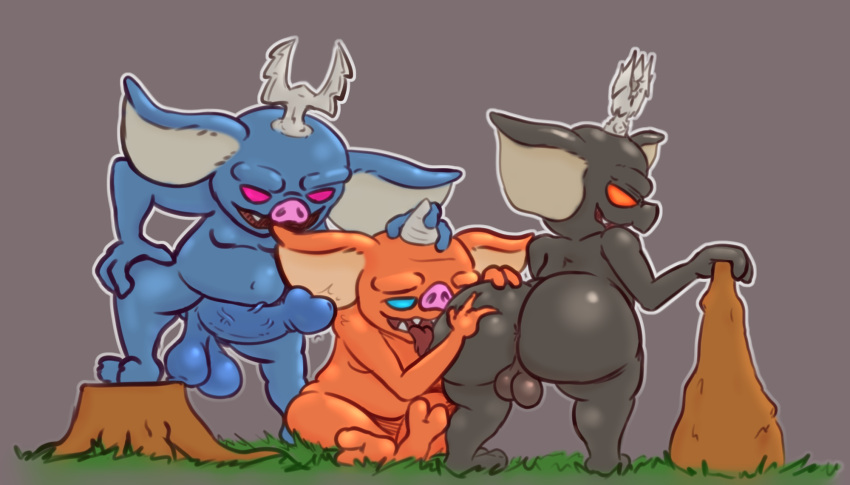 anthro balls big_butt big_ears big_penis blin_(tloz) bokoblin bottomwear breath_of_the_wild butt clothed clothing fangs feet genitals grass group hi_res horn licking loincloth male male/male mammal nintendo nude open_mouth partially_clothed penis plant presenting saggy_balls simple_background sitting slightly_chubby solo solo_focus suina tears_of_the_kingdom teeth the_legend_of_zelda toes tongue tongue_out trio weapon websheck wide_hips