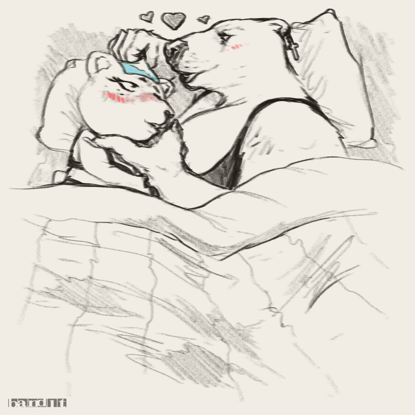 &lt;3 1:1 anthro azulin's_mother band1tnsfw bear bed bedding bedroom bedroom_eyes blanket blush blush_lines blushing_profusely claws clothing cross digital_media_(artwork) duo ear_piercing ear_ring female female/female furniture hi_res holding_chin larger_anthro larger_female larger_female_smaller_female lingerie mammal mature_anthro mature_female narrowed_eyes natasha_vadimovna_(band1tnsfw) overweight overweight_anthro overweight_female piercing pillow polar_bear ring_piercing seductive simple_background size_difference thick_thighs towel towel_on_head ursine