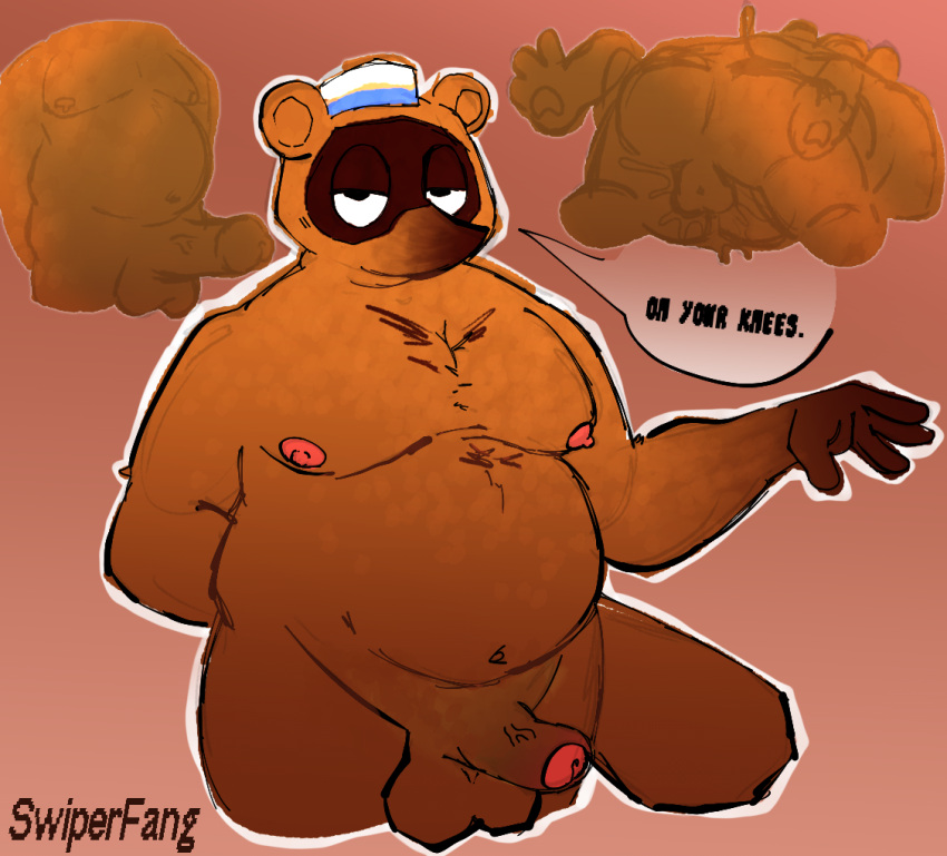 animal_crossing anthro balls becoming_erect bodily_fluids cum cum_inside erection foreskin genital_fluids genitals male male/male musclegut nintendo overweight penis solo swiperfanger tom_nook_(animal_crossing)