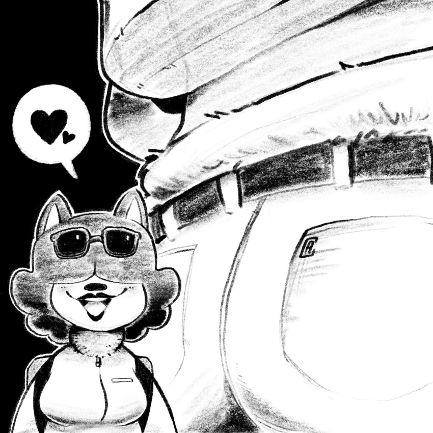 &lt;3 anthro backpack belt black_and_white butt close-up clothing creator_ant domestic_cat eyewear felid feline felis female glasses hair hi_res lipstick makeup mammal mary_(creator_ant) monochrome short_hair simple_background solo