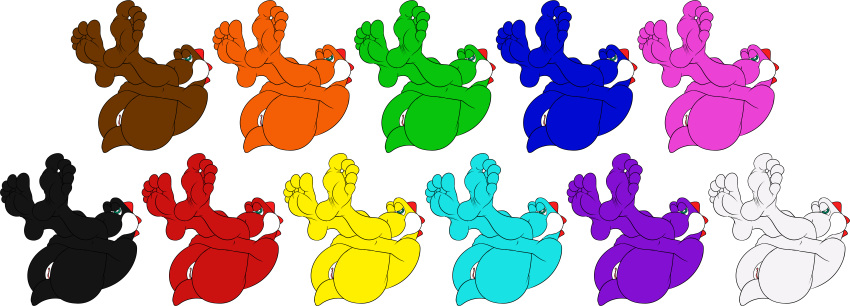 5_toes absurd_res andromorph anthro bcm13 bent_legs big_feet black_yoshi blue_yoshi brown_yoshi butt cyan_yoshi darkshiner8 feet foot_focus genitals green_yoshi group hi_res humanoid humanoid_feet intersex mario_bros nintendo orange_yoshi pink_yoshi plantigrade purple_yoshi pussy red_yoshi soles toes white_yoshi yellow_yoshi yoshi