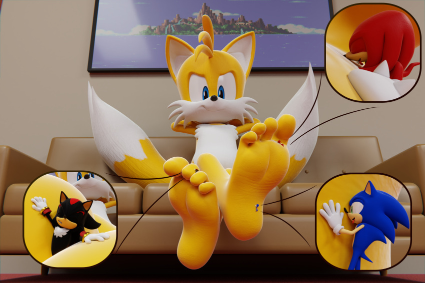 3d_(artwork) 5_toes anthro barefoot between_toes canid canine digital_media_(artwork) echidna eulipotyphlan feet feetymcfoot foot_fetish foot_focus foot_lick foot_play fox group hedgehog hi_res humanoid_feet knuckles_the_echidna licking male male/male mammal micro miles_prower monotreme plantigrade sega shadow_the_hedgehog size_difference soles sonic_the_hedgehog sonic_the_hedgehog_(series) stuck_to_foot toes tongue tongue_out