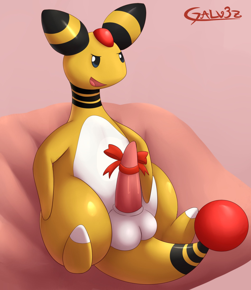 2021 accessory ampharos animal_genitalia balls bedroom_eyes big_balls digital_media_(artwork) erection feet feral forehead_gem galv3z_(artist) generation_2_pokemon genitals hi_res horn looking_at_viewer male mammal markings multicolored_ears narrowed_eyes naughty_face nintendo nude on_bean_bag open_mouth penis penis_accessory penis_bow penis_ribbon pink_penis pokemon pokemon_(species) portrait presenting presenting_penis ribbons seductive shaded simple_background sitting smile solo solo_focus striped_markings striped_tail stripes tail tail_gem tail_markings tapering_penis thick_thighs tongue two_tone_ears two_tone_tail white_balls white_body white_skin yellow_arms yellow_body yellow_face yellow_feet yellow_nose yellow_skin yellow_tail