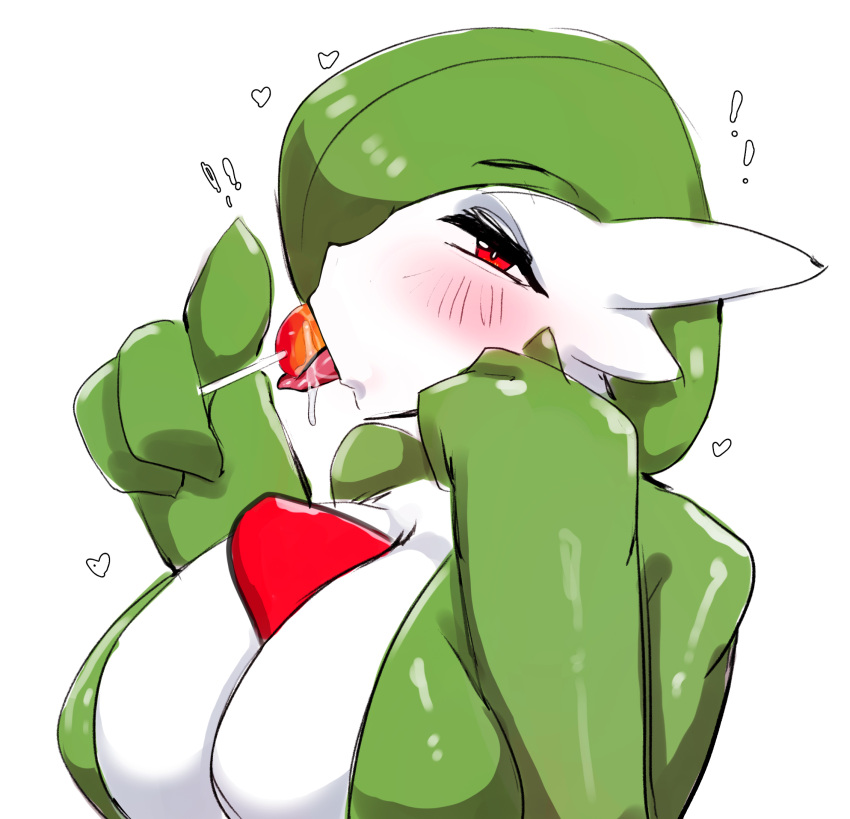 &lt;3 bedroom_eyes big_breasts blush breasts candy cleavage clothed clothing dessert female food gardevoir generation_3_pokemon hi_res huge_breasts lollipop menyang narrowed_eyes nintendo not_furry pokemon pokemon_(species) seductive solo tongue tongue_out white_body