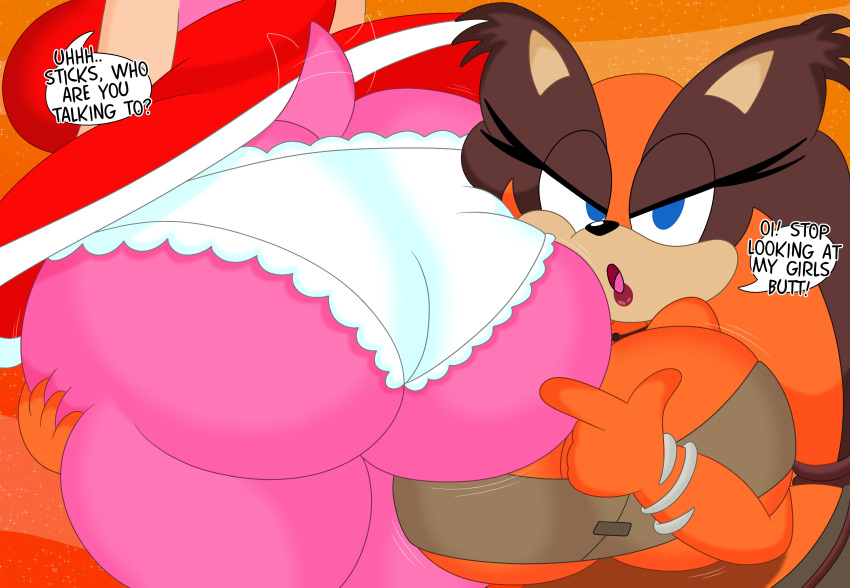 2023 3barts 4k abstract_background absurd_res amy_rose anthro badger big_breasts big_butt blue_eyes bouncing_breasts bouncing_butt breast_jiggle breasts brown_body brown_fur brown_hair bubble_butt butt butt_cleavage butt_focus butt_jiggle butt_squish cleavage clothed clothing curvaceous curvy_figure dialogue digital_drawing_(artwork) digital_media_(artwork) dress duo english_text eulipotyphlan eyelashes face_in_ass female female/female fingers frilly frilly_clothing frilly_panties frilly_underwear fur hair hedgehog hi_res hourglass_figure huge_breasts huge_butt jiggling looking_at_viewer mammal motion_lines multicolored_body multicolored_fur multicolored_hair mustelid musteline open_mouth orange_body orange_fur orange_hair panties pink_body pink_fur rear_view sega short_tail simple_background skimpy small_waist sonic_boom sonic_the_hedgehog_(series) squish sticks_the_jungle_badger tail tail_motion tailwag talking_to_viewer tan_body tan_fur text thick_thighs thigh_squish tongue topwear tube_top two_tone_body two_tone_fur two_tone_hair under_boob underwear voluptuous white_clothing white_panties white_underwear wide_hips