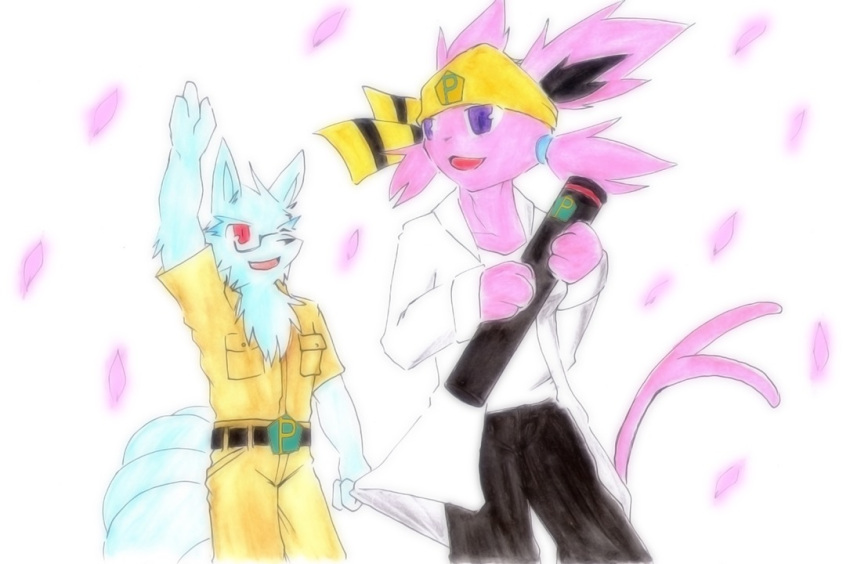 age_difference akino-kamihara anthro belt cherry_blossom clothing coat colored_sketch duo eeveelution espeon eyewear farewell female generation_1_pokemon generation_2_pokemon gintsuki_higari_(akino-kamihara) glasses graduation headscarf juubee_(poke-high) lab_coat male ninetales nintendo petals pince-nez plant poke-high pokemon pokemon_(species) school_uniform scroll shiny_pokemon sketch teenager topwear uniform waving_arms young