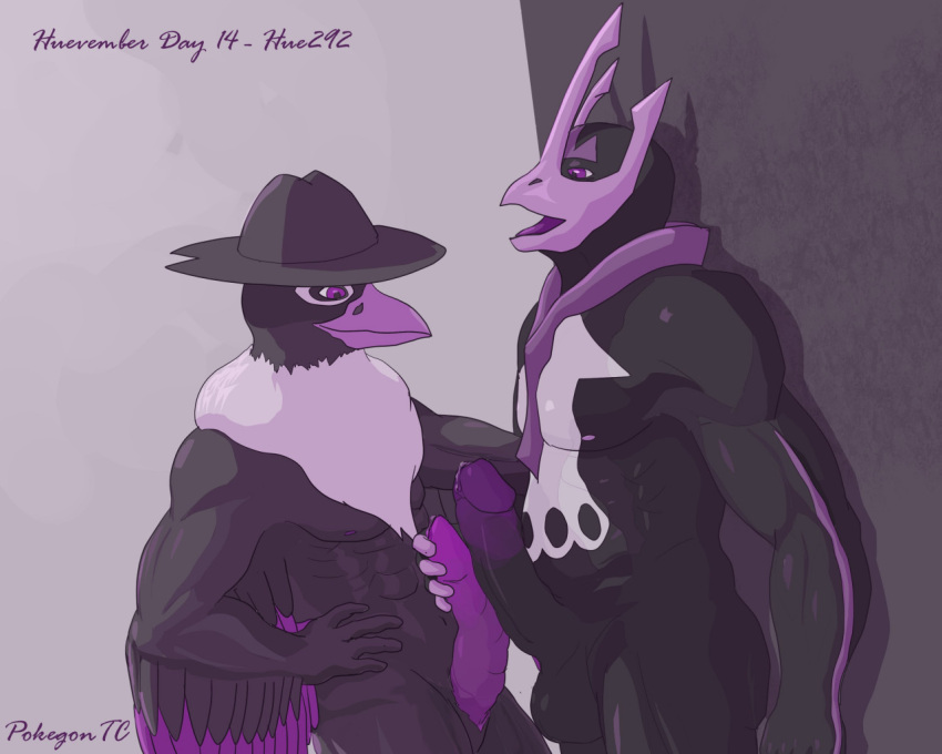 avian barazoku bird bodily_fluids corvid corvus_(genus) crow empoleon frottage generation_4_pokemon genital_fluids honchkrow huevember male male/male napoleon_triomphe nintendo oscine passerine penguin pokemon pokemon_(species) precum sex t-ace_juice