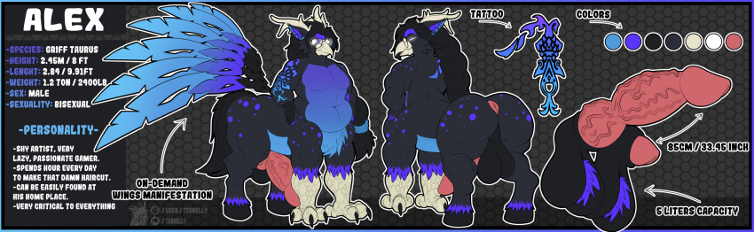 antlers anus avian balls belly big_balls big_penis butt fatfur genitals griff gryphon hi_res horn huge_balls huge_penis hybrid hyper hyper_balls hyper_genitalia hyper_penis male model_sheet mythological_avian mythology overweight penis solo tattoo taur taurus tenkelly thick thick_thighs wings