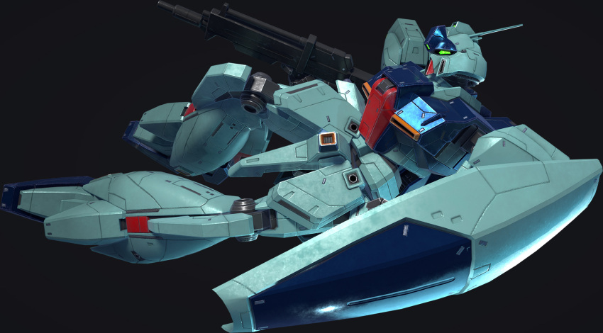 3d beam_rifle blender_(medium) character_request copyright_request energy_gun english_commentary glowing glowing_eyes green_eyes gundam highres machinery mecha mecha_focus mobile_suit no_humans photoshop_(medium) radio_antenna realistic robot science_fiction shield weapon zyounger