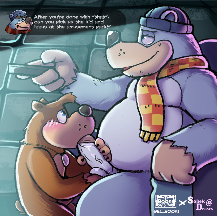 2023 absurd_res anthro anthro_on_anthro anthro_penetrated anthro_penetrating anthro_penetrating_anthro ball_fondling balls banjo-kazooie banjo_(banjo-kazooie) beanie bear belly big_dom_small_sub big_penis blush boggy_(banjo-kazooie) bowserboy101 chair cheating_husband claws clothing collaboration controller dialogue dominant duo el_booki english_text erection eyebrows fellatio fondling fur furniture genitals handjob handjob_while_penetrating hat headgear headwear hi_res holding_controller holding_object humanoid_genitalia humanoid_penis infidelity inside jewelry kneeling looking_at_another male male/male male_penetrated male_penetrating male_penetrating_male mammal narrowed_eyes necklace nude oral oral_penetration overweight overweight_anthro overweight_male penetration penile penis polar_bear rareware remote_control scarf sex shallow_penetration side_view sitting size_difference smaller_penetrated smile text tuft tv_remote url ursine watermark