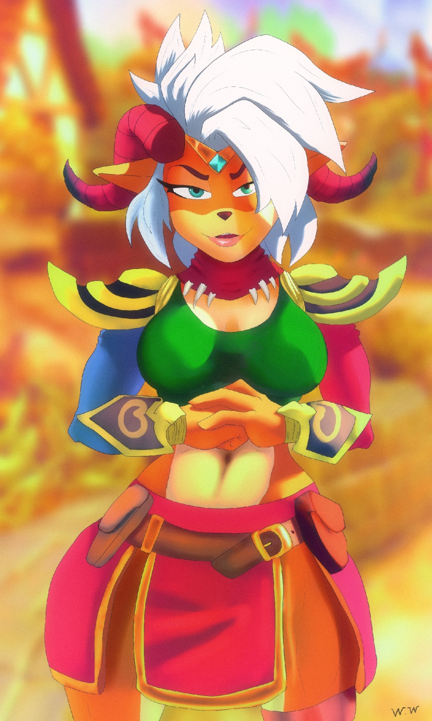 activision alternate_costume anthro basedmaskguy big_breasts breasts crash_bandicoot_(series) female fur hair hi_res lipstick long_hair makeup midriff navel pirate_tawna solo white_hair wide_hips