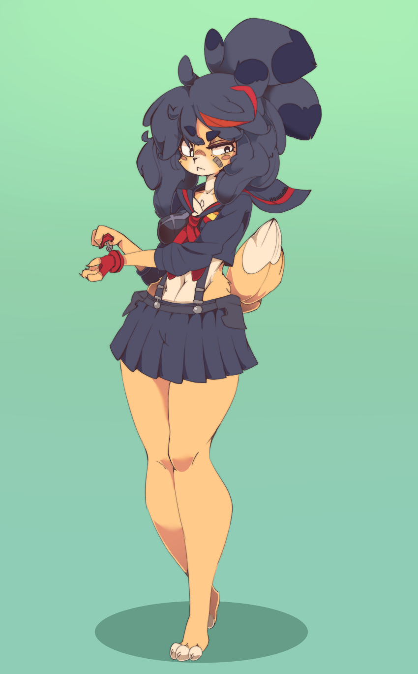 absurd_res animal_crossing anthro biped canid canine canis cc-by-nc-sa clothed clothing creative_commons domestic_dog female fingers hair hi_res honowyn isabelle_(animal_crossing) kill_la_kill mammal nintendo ryuko_matoi solo studio_trigger tail