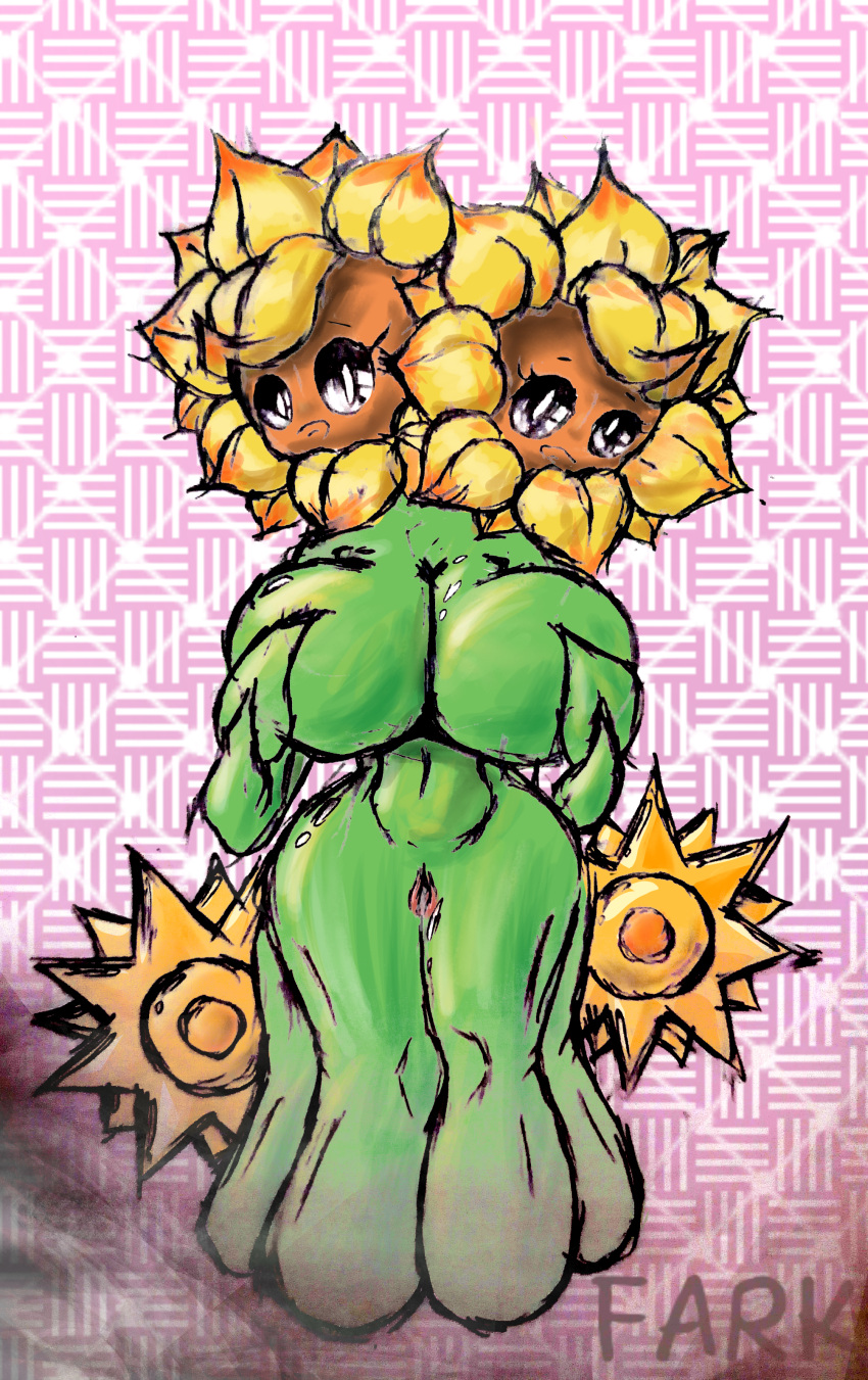 absurd_res artist_fark_is_a_shark breast_grab breasts duo electronic_arts elemental_creature elemental_humanoid exposed_breasts female flora_fauna flower flower_creature genitals group hand_on_breast hi_res humanoid not_furry nude open_mouth plant plant_humanoid plants_vs._zombies popcap popcap_games pussy sunflower sunflower_(pvz) twin_sunflower_(pvz)