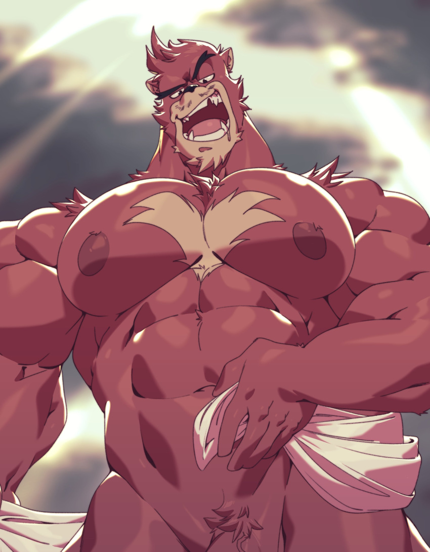 abs absurd_res anthro chesschirebacon fur hi_res kumatetsu male muscular open_mouth pecs red_body solo the_boy_and_the_beast
