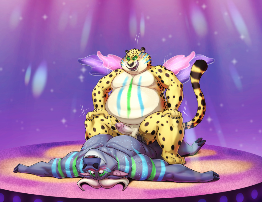 2023 anal anal_penetration anthro anthro_on_anthro anthro_penetrated anthro_penetrating balls belly benjamin_clawhauser biceps bodily_fluids bodypaint bovid bovine cape_buffalo cheetah chief_bogo chubby_anthro clothed clothed_sex clothing cowgirl_position disney duo erection felid feline from_front_position fur genital_fluids genitals hi_res interspecies lying male male/male male_penetrated male_penetrating male_penetrating_male mammal moobs muscular muscular_anthro nude_anthro on_bottom on_top overweight overweight_male penetration penis power_bottom sex seyrmo size_difference small_dom_big_sub smile smirk tongue tongue_out zootopia