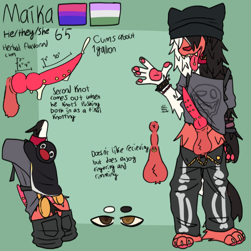 1:1 absurd_res anthro bisexual_pride_colors canid canine canis clothed clothing covered_eyes domestic_dog english_text fluffy fluffy_ears fluffy_tail genderqueer_pride_colors genitals heterochromia hi_res knot lgbt_pride lilmeowmeow_senpai maika_(lilmeowmeowsenpai) male mammal model_sheet multi_genitalia multi_knot partially_clothed penis penis_size_chart poodle pride_colors skinny solo tail text tongue tongue_out unusual_anatomy unusual_genitalia unusual_penis