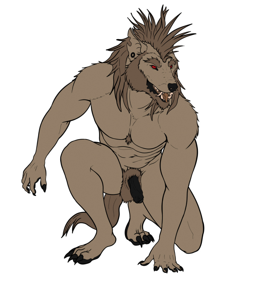 angry anthro balls canid canine canis claws ear_piercing evil_face evil_grin evil_look eyebrows facial_piercing fangs feet flaccid foreskin fuzzy_balls gauged_ear genitals hair hi_res hindpaw male mammal mane mohawk nose_piercing open_mouth pawpads paws penis piercing predatory_look pubes rebeldragon101 smile snarling soft_penis solo teeth thick_eyebrows uncircumcised_penis were werecanid werecanine werewolf wolf