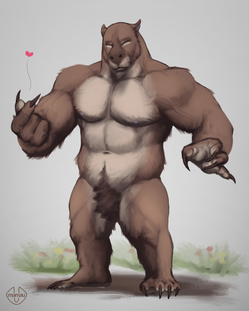 abs anthro biceps capybara caviid claws hi_res male mamaubear mammal muscular muscular_anthro muscular_male pecs pubes rodent solo vein veiny_muscles were