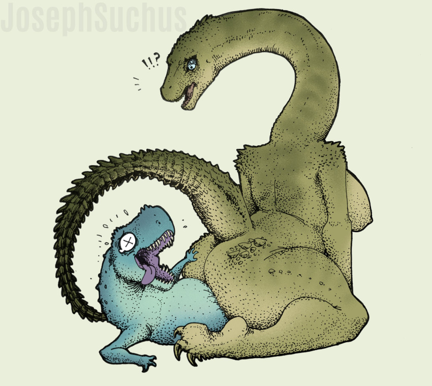 4_toes abelisaurid anthro ass_up blue_body bodily_fluids breasts butt dinosaur dominant duo feet female floor_sex green_body hi_res humanoid josephsuchus larger_female long_tail male male/female not_furry nude osteoderms penetration reptile sauropod scales scalie scared sex sharp_teeth simple_background size_difference smaller_male spectrovenator tail tapuiasaurus tears teeth theropod toes tongue tongue_out