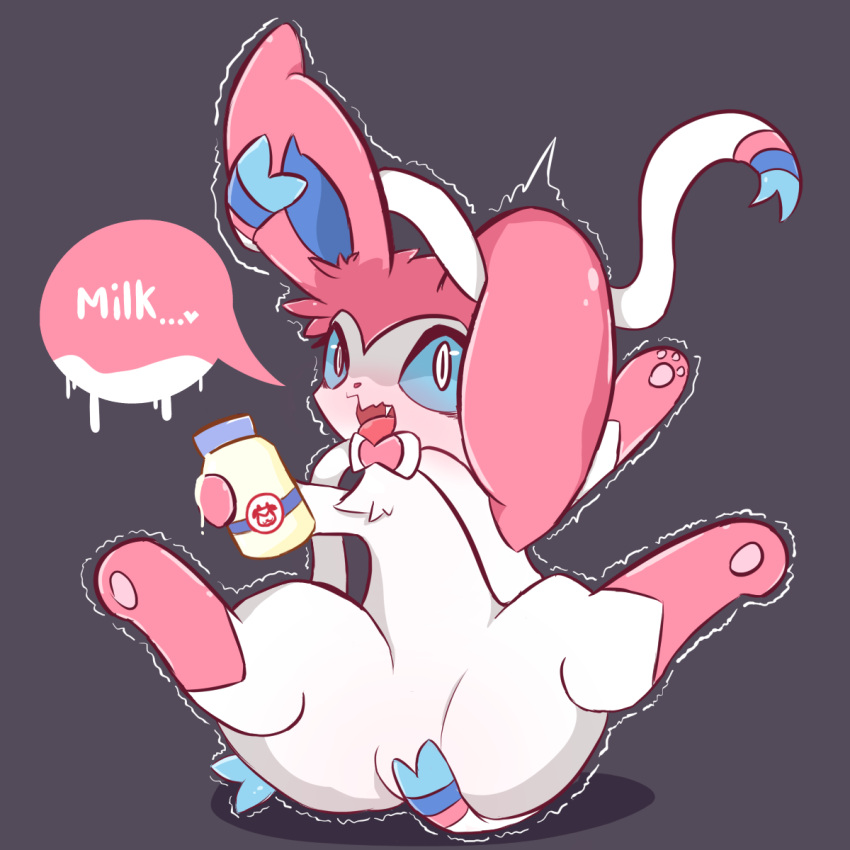 eeveelution female feral generation_6_pokemon heart_after_text hi_res holding_object looking_at_viewer milk nintendo pokemon pokemon_(species) ram_g_thunder ribbons shaking solo sylveon tongue trembling