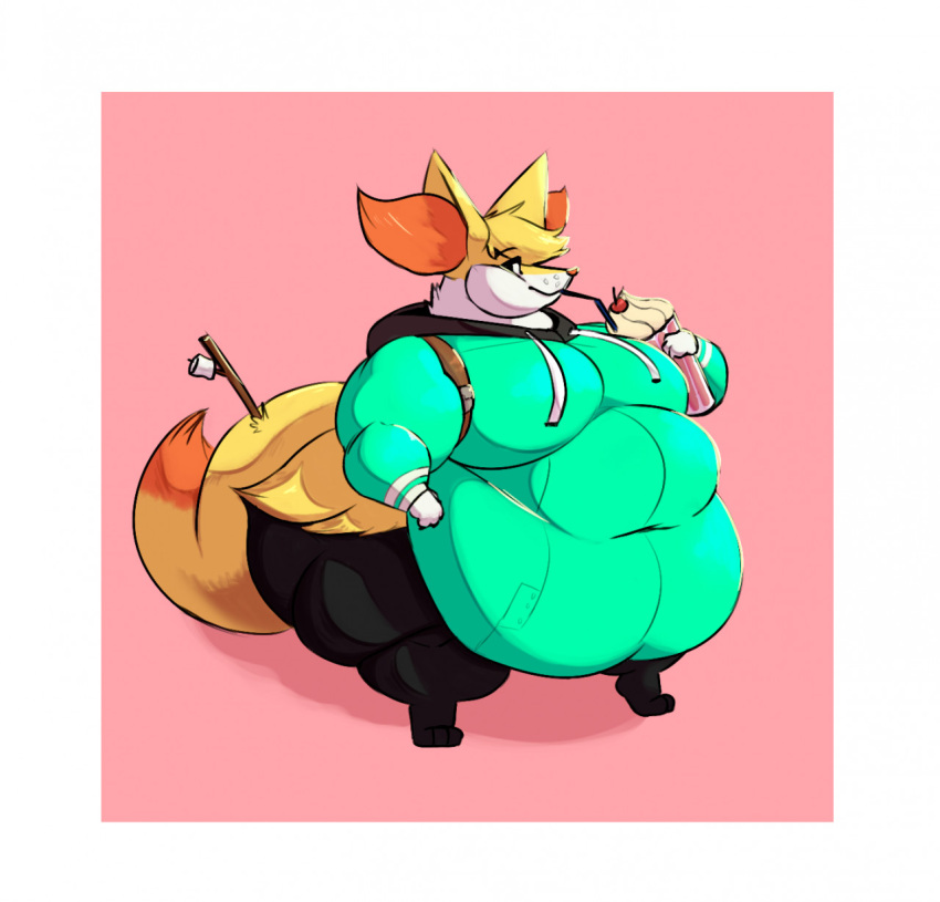 anthro belly belly_overhang belly_rolls beverage big_belly big_butt bottom_heavy braixen breasts butt candy canid canine cankles chubby_cheeks clothed clothing dessert digital_media_(artwork) drinking ear_tuft fat_arma fat_legs fat_rolls flabby_arms flabby_butt flabby_legs food fur generation_6_pokemon hair_to_side hi_res holding_object hoodie huge_belly huge_butt huge_thighs inner_ear_fluff jacket looking_at_viewer love_handles male mammal marshmallow mcdoots milkshake moobs morbidly_obese navel nintendo obese obese_anthro obese_male overweight overweight_anthro overweight_male pants_sagging pokemon pokemon_(species) pudgy_belly simple_background solo stick sweatpants swoop_haircut teal_clothing thick_calves thick_thighs three-quarter_view tight_clothing topwear tuft wide_hips yellow_body yellow_fur