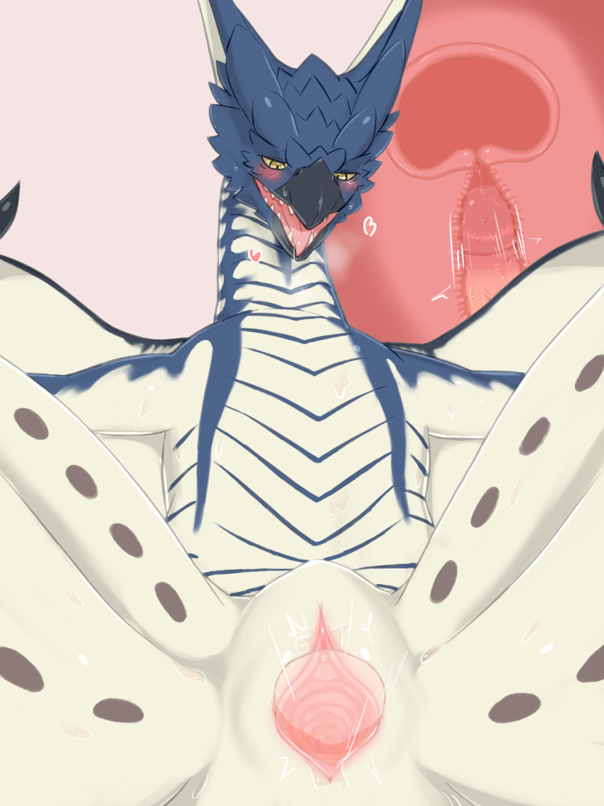 blush capcom disembodied_penis dragon erection female feral flying_wyvern genitals hi_res internal legiana male monster_hunter nude open_mouth penis pussy refl3ctron sex simple_background solo teeth tongue wings wyvern