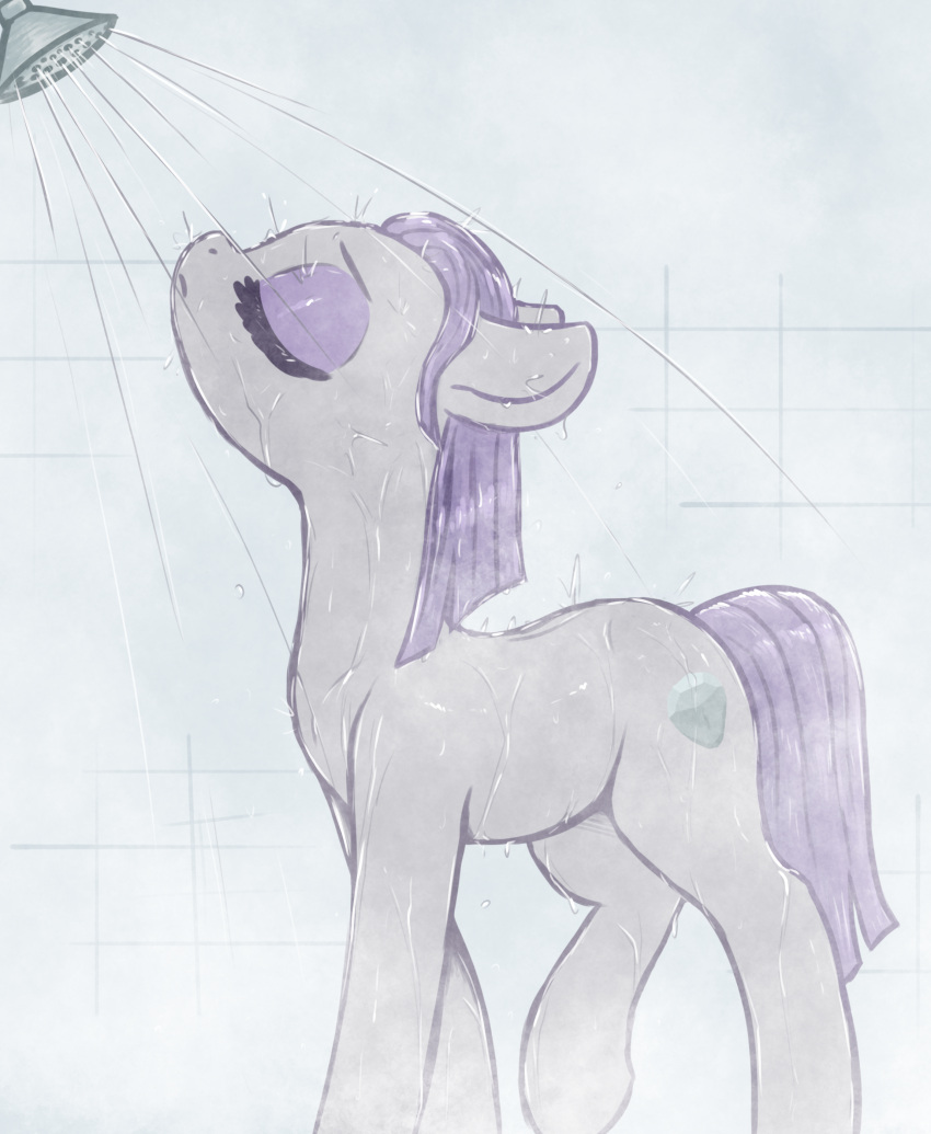 absurd_res bathing equid equine eyes_closed female feral friendship_is_magic hair hasbro hi_res horse mammal maud_pie_(mlp) my_little_pony pony quadruped showering solo t72b wet wet_body wet_hair