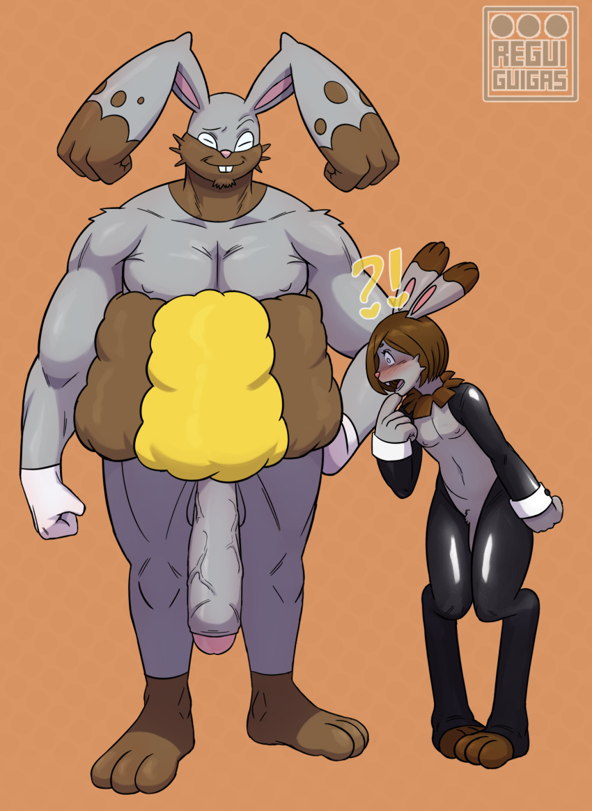 anthro big_penis bunnelby bunny_costume clothing costume diggersby easter generation_6_pokemon genitals hi_res holidays lagomorph leporid male male/male mammal nintendo penis pokemon pokemon_(species) reguiguigas_(artist) reverse_bunny_costume