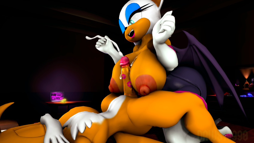 absurd_res age_difference anthro bat bedroom breast_play breasts canid canine chaos_emerald daws19 duo ejaculation female fox gem genitals hi_res kiss_mark lipstick_on_penis male male/female mammal miles_prower older_female penis reflection rouge_the_bat sega sex sonic_the_hedgehog_(series) titfuck younger_male