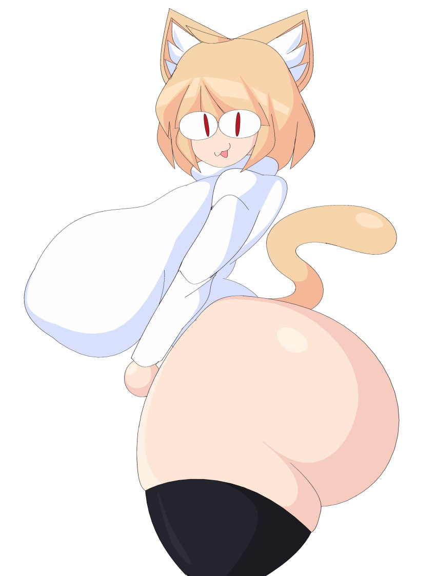 absurd_res animal_humanoid big_breasts big_butt blonde_hair bottomless breasts butt cat_humanoid clothed clothing cytrusawa felid felid_humanoid feline feline_humanoid female hair hi_res huge_breasts huge_butt humanoid inner_ear_fluff legwear looking_at_viewer mammal mammal_humanoid neco-arc open_mouth red_eyes shirt solo thick_thighs thigh_highs topwear tsukihime tuft type-moon white_body white_skin