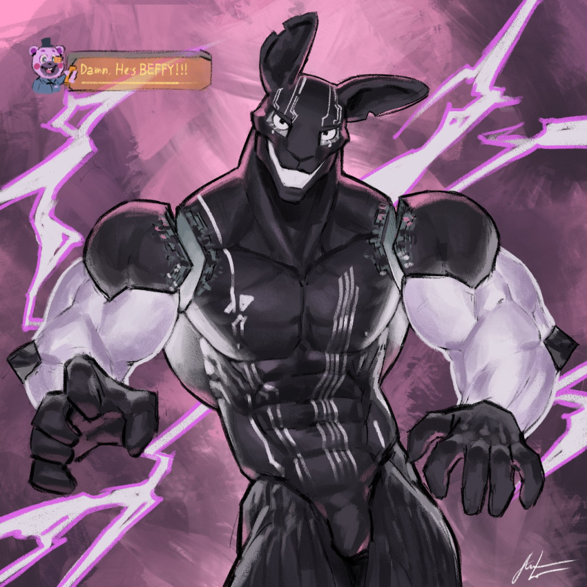 abs alexxxnttt anthro biceps black_body digital_creature electricity five_nights_at_freddy's five_nights_at_freddy's:_security_breach five_nights_at_freddy's:_security_breach_ruin glowing glowing_eyes glowing_markings grin hi_res lagomorph leporid lightning looking_at_viewer machine male mammal markings muscular muscular_male muscular_thighs mxes_(fnaf) nude pecs rabbit robot scottgames smile smirk solo solo_focus steel_wool_studios text toothy_grin