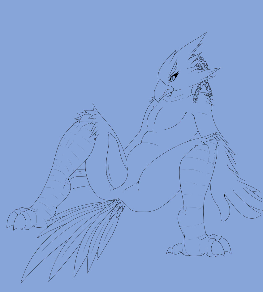 absurd_res angry anthro avian bird breath_of_the_wild genitals hi_res line_art looking_up male nintendo penis revali rito simple_background slit solo spread_legs spreading the_legend_of_zelda thelegendofzelda therobd wings